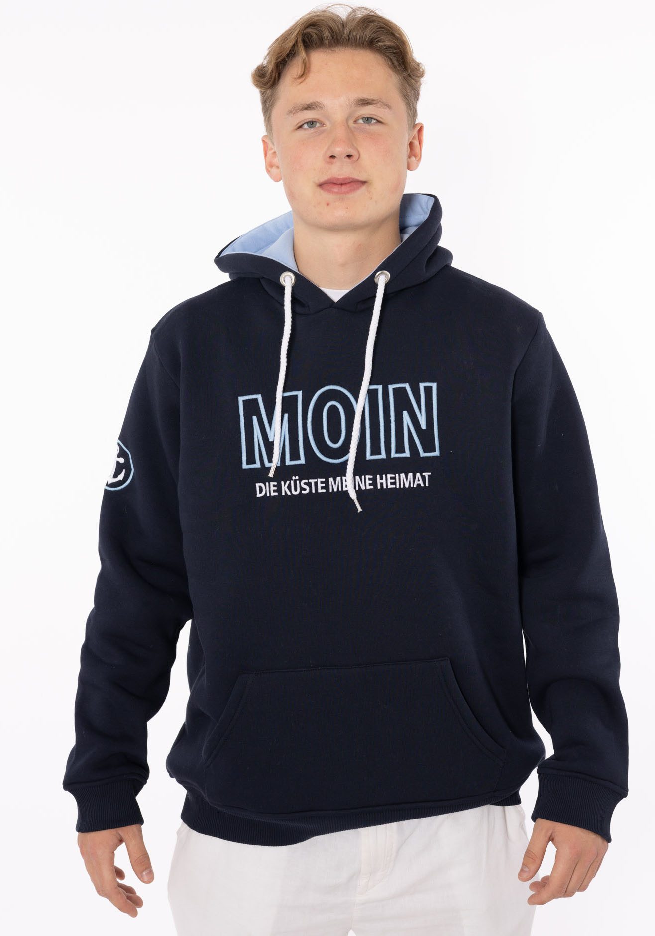 Zwillingsherz Hoodie "Moin" mit gesticktem Schriftzug und Ankermotiv am Ärm günstig online kaufen