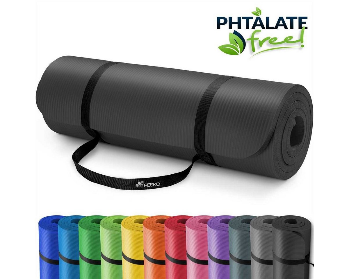TRESKO Gymnastikmatte rutschfest mit Tragegurt Sportmatte gepolstert, Yogamatte Gymnastikmatte Dick Fitnessmatte