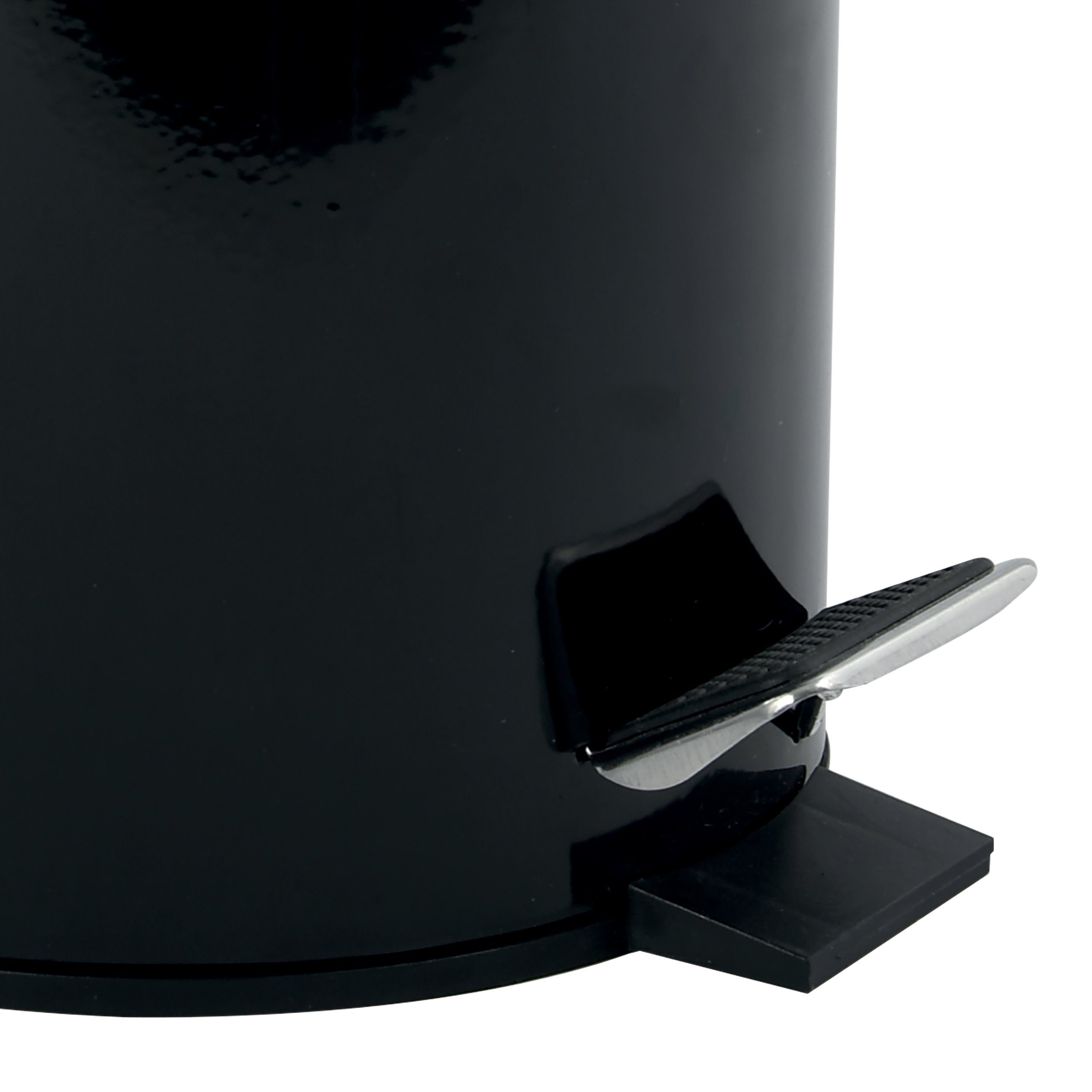 MSV Kosmetikeimer AZA, Edelstahl Treteimer, Deckel aus Bambus, mit Softclose-Absenkautomatik, 3L, schwarz