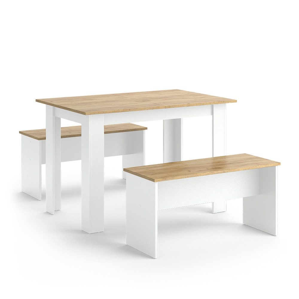 Vicco Essgruppe Sentio, Weiß/Goldkraft Eiche, 112 x 73.6 cm mit 2 Bänken günstig online kaufen