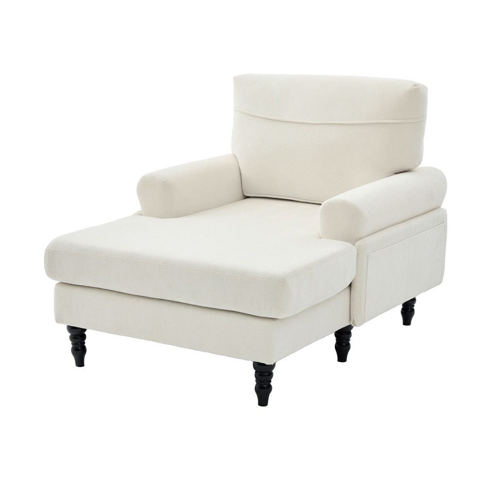 Odikalo Chaiselongue Loungesessel Relaxsessel Chenille-Stoff-Liegestuhl mit Holzsofa-Beine, Einzelsofa mit bequemer Rückenlehne und Armlehnen Seitentaschen zur Aufbewahrung,für Wohnzimmer und Schlafzimmer