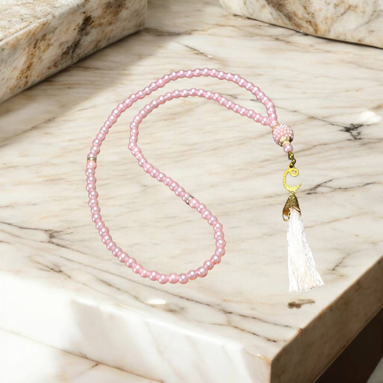 Aymasal Perlenkette 99 tlg. Gebetskette Tesbih Tasbih 99 Perlen Kettenanhänger Islam Gebet