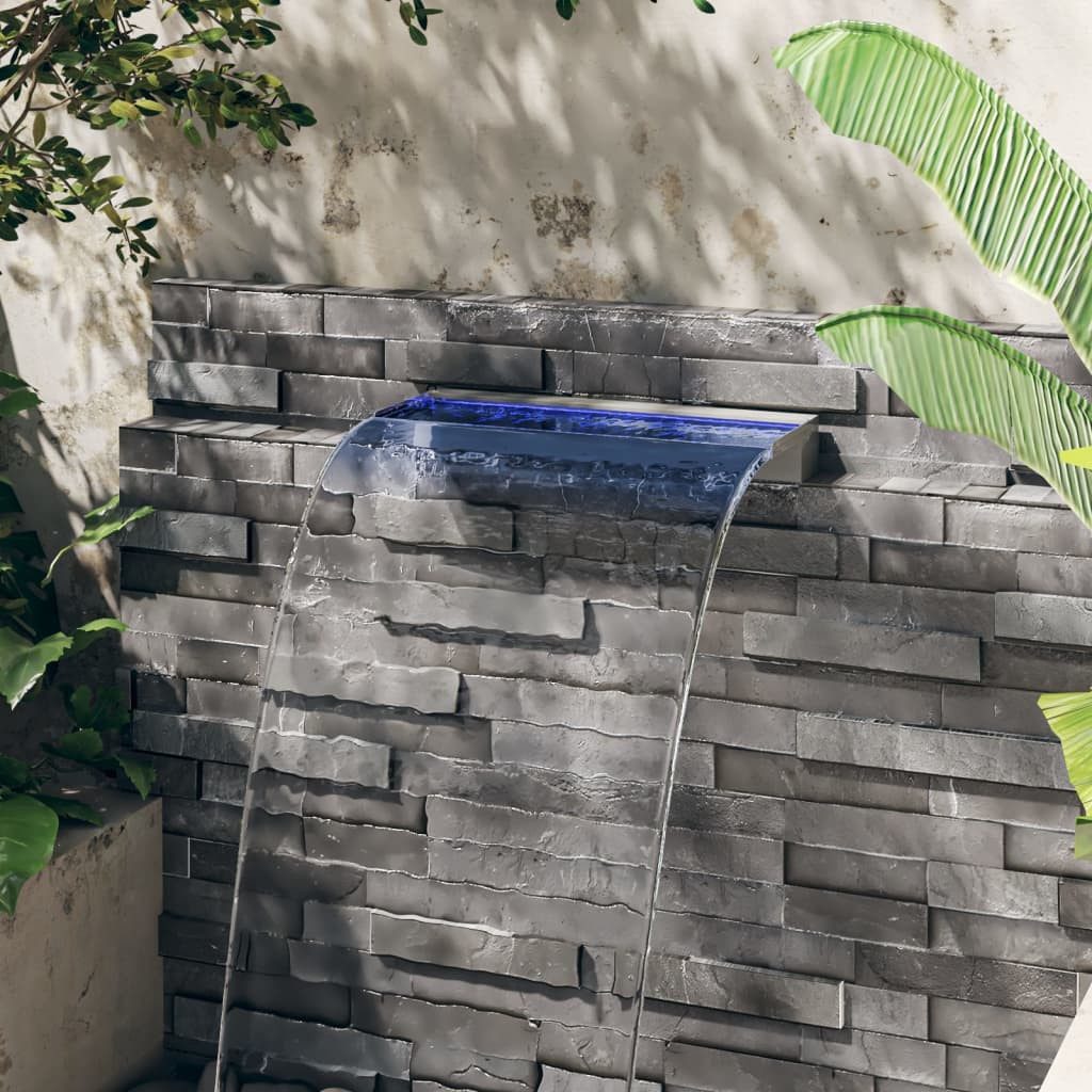vidaXL Wasserfall Wasserfall-Element mit RGB LEDs Edelstahl 60 cm