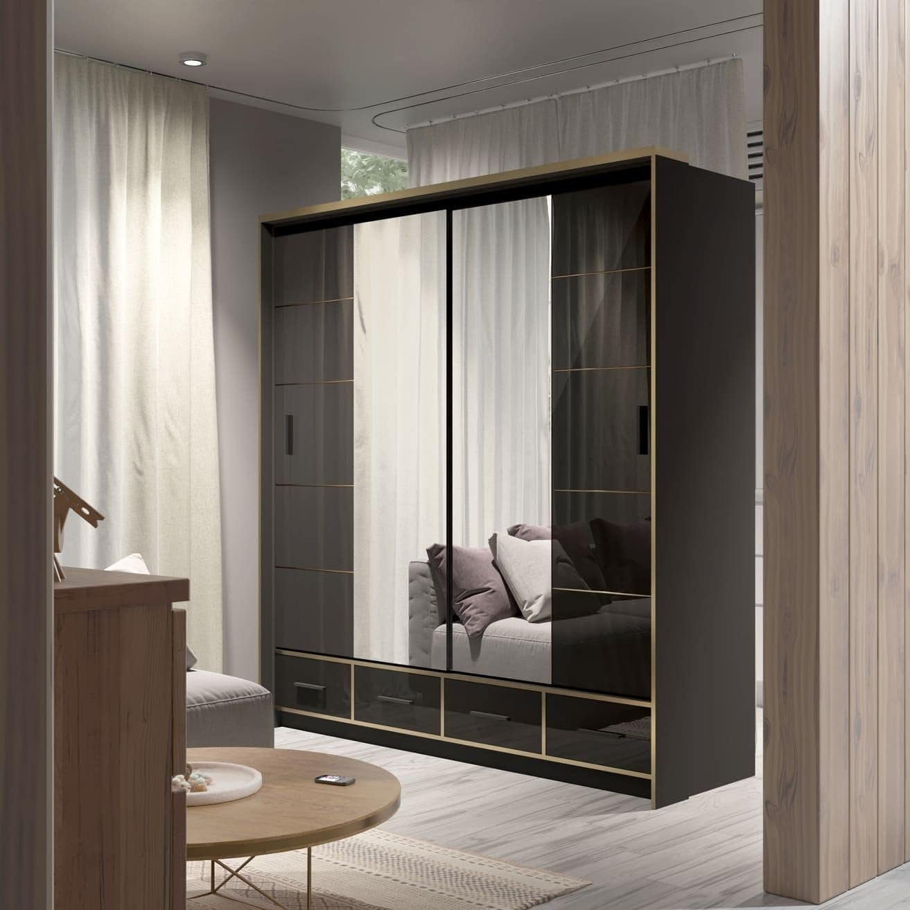 MOEBLO Kleiderschrank SERAPHINE (Schwebetürenschrank Gaderobe Schiebtüren S günstig online kaufen