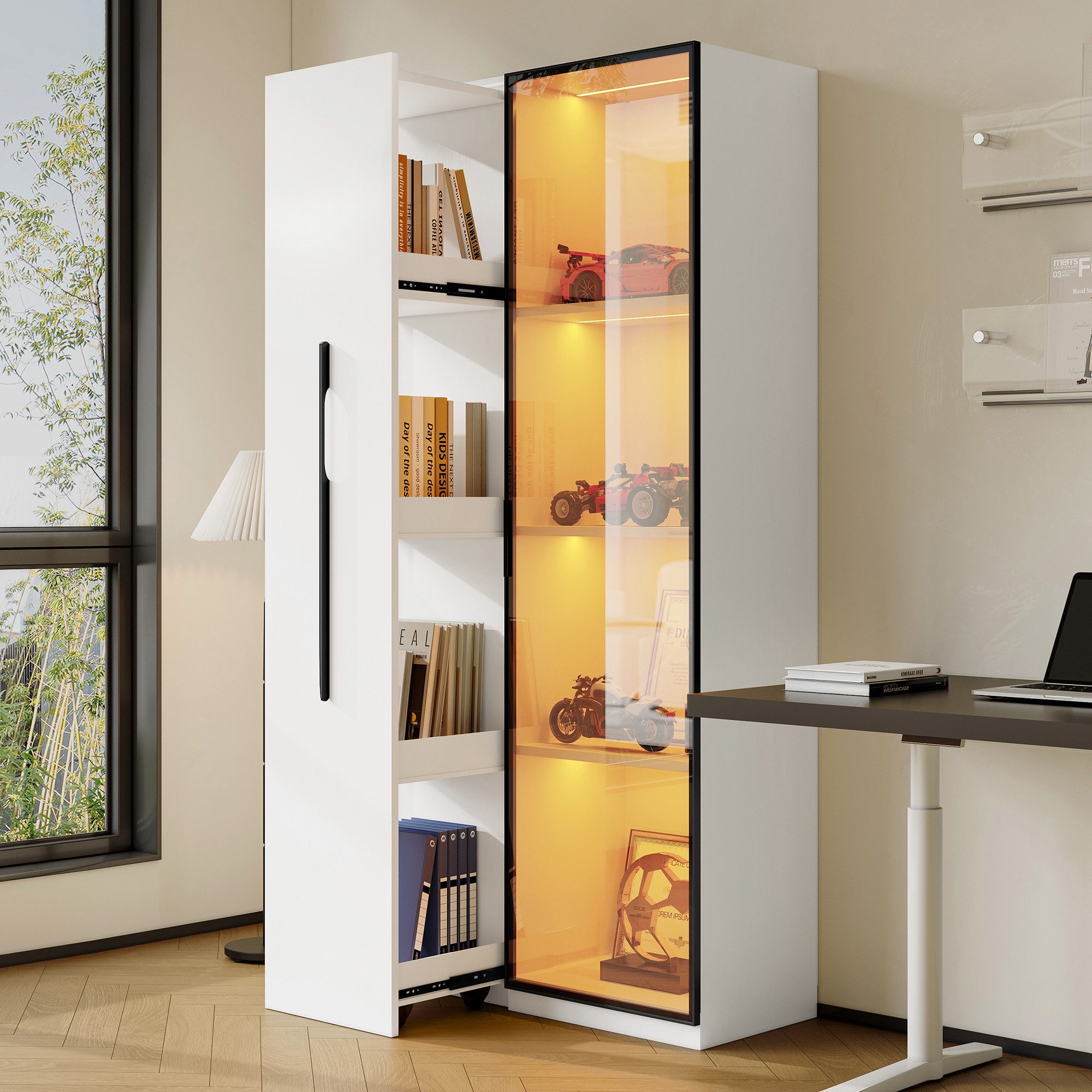 Flieks Glasvitrine mit Rollen und LED-Beleuchtung günstig online kaufen