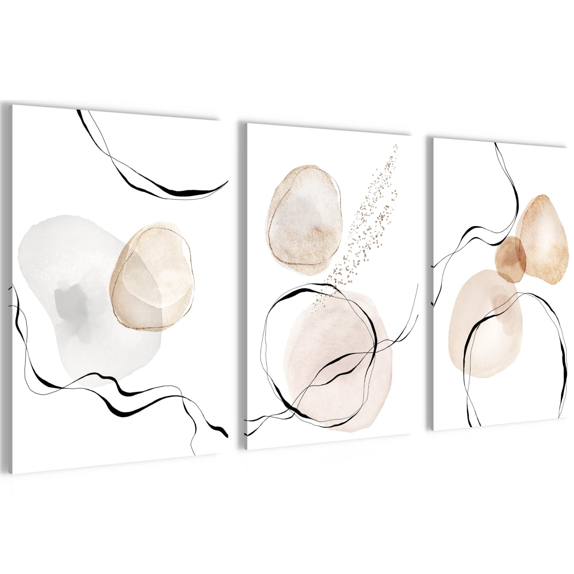 Novart Wandbild Bilder Abstrakt Fashion AUFHÄNGFERTIG für Deko Weiss N0393, 40 x 60 cm - 3 Bilder