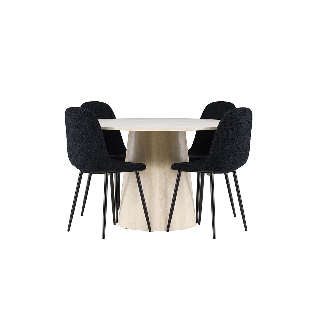 ebuy24 Essgruppe Lanzo Essgruppe Tisch Ø120cm und 4 Teddy Stühle wh