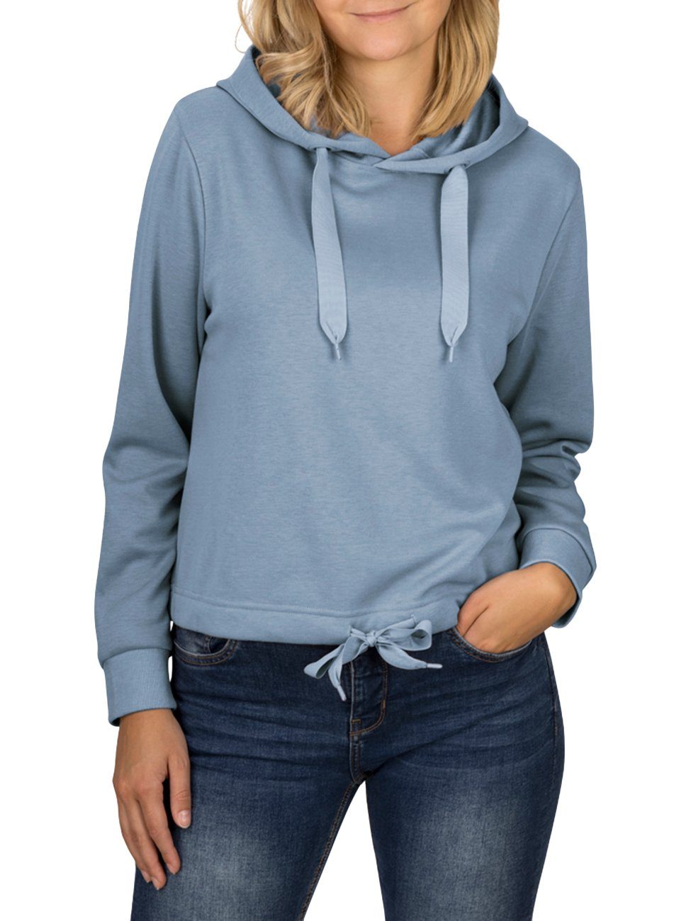 DENIMFY Kapuzenpullover Damen Hoodie DFHanna Regular Fit Crop Longsleeve Sweatshirt mit Kapuze Morning Fog Blue (59317)
