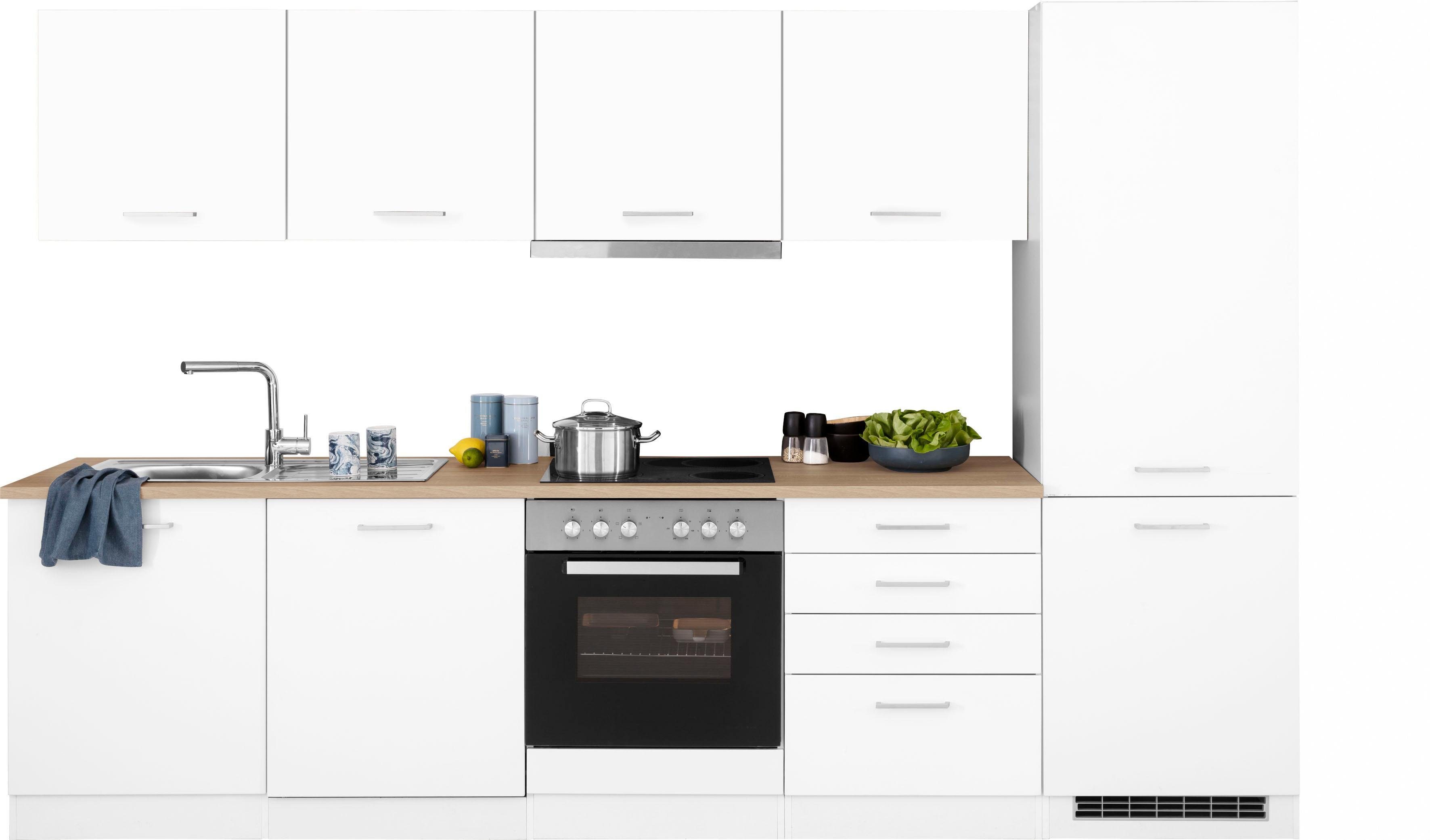 HELD MÖBEL Küchenzeile Visby, mit E-Geräte, 300 cm, inkl. Kühl/Gefrierkombination und Geschirrspüler