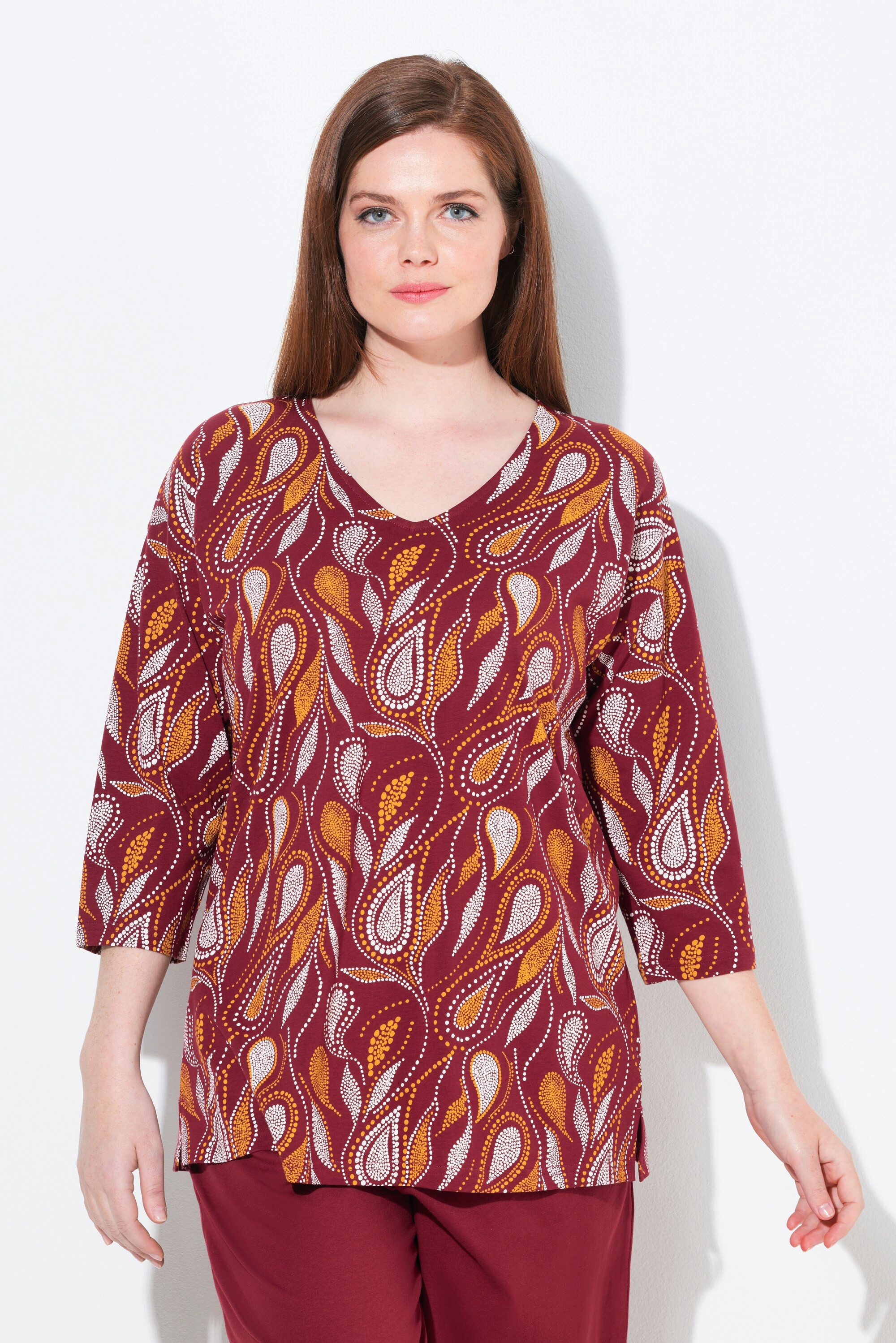 Pyjama Pyjamashirt Paisley V-Ausschnitt 3/4-Arm