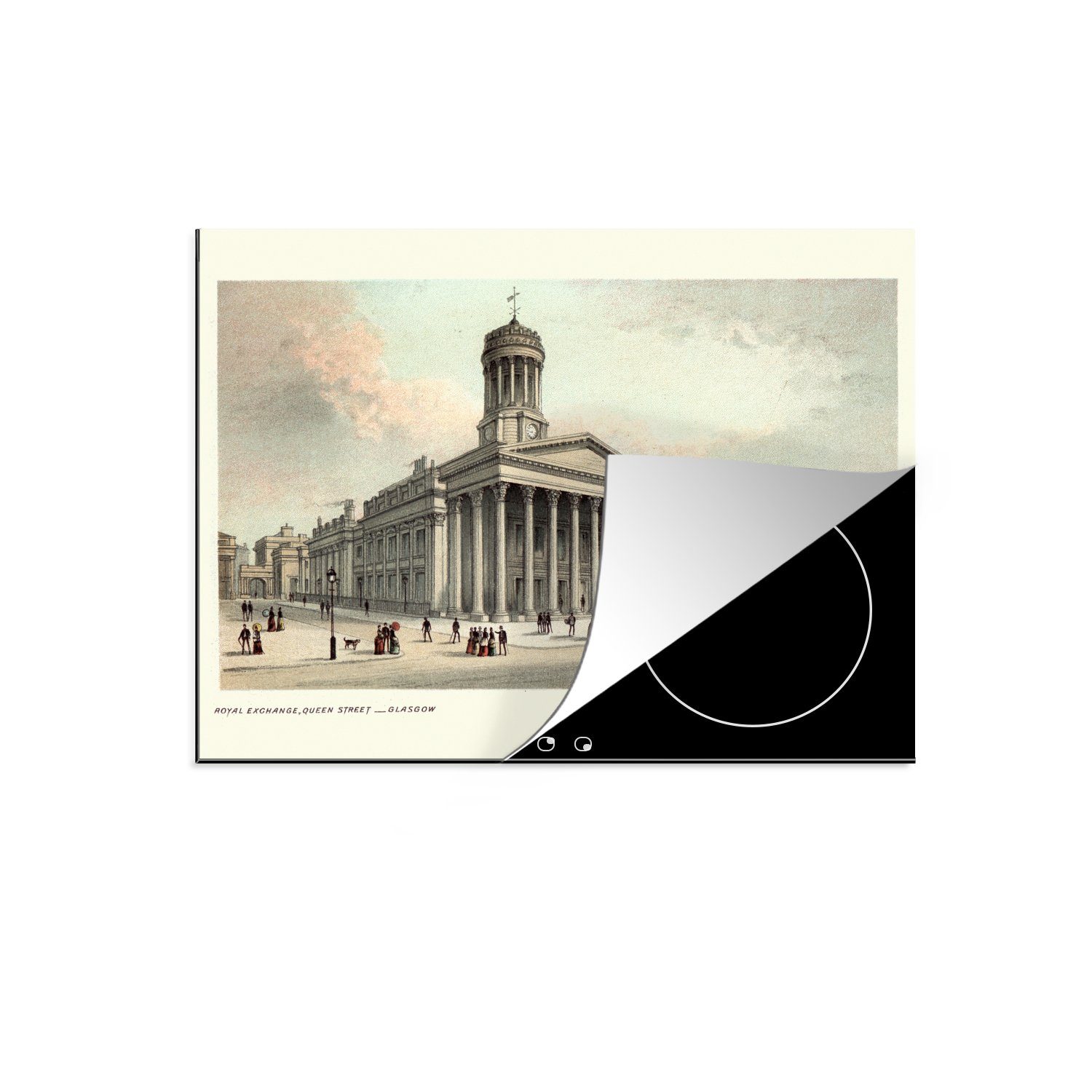 MuchoWow Herdblende-/Abdeckplatte Historische Illustration der schottischen Stadt Glasgow, Vinyl, (1 tlg), 60x52 cm, Mobile Arbeitsfläche nutzbar, Ceranfeldabdeckung