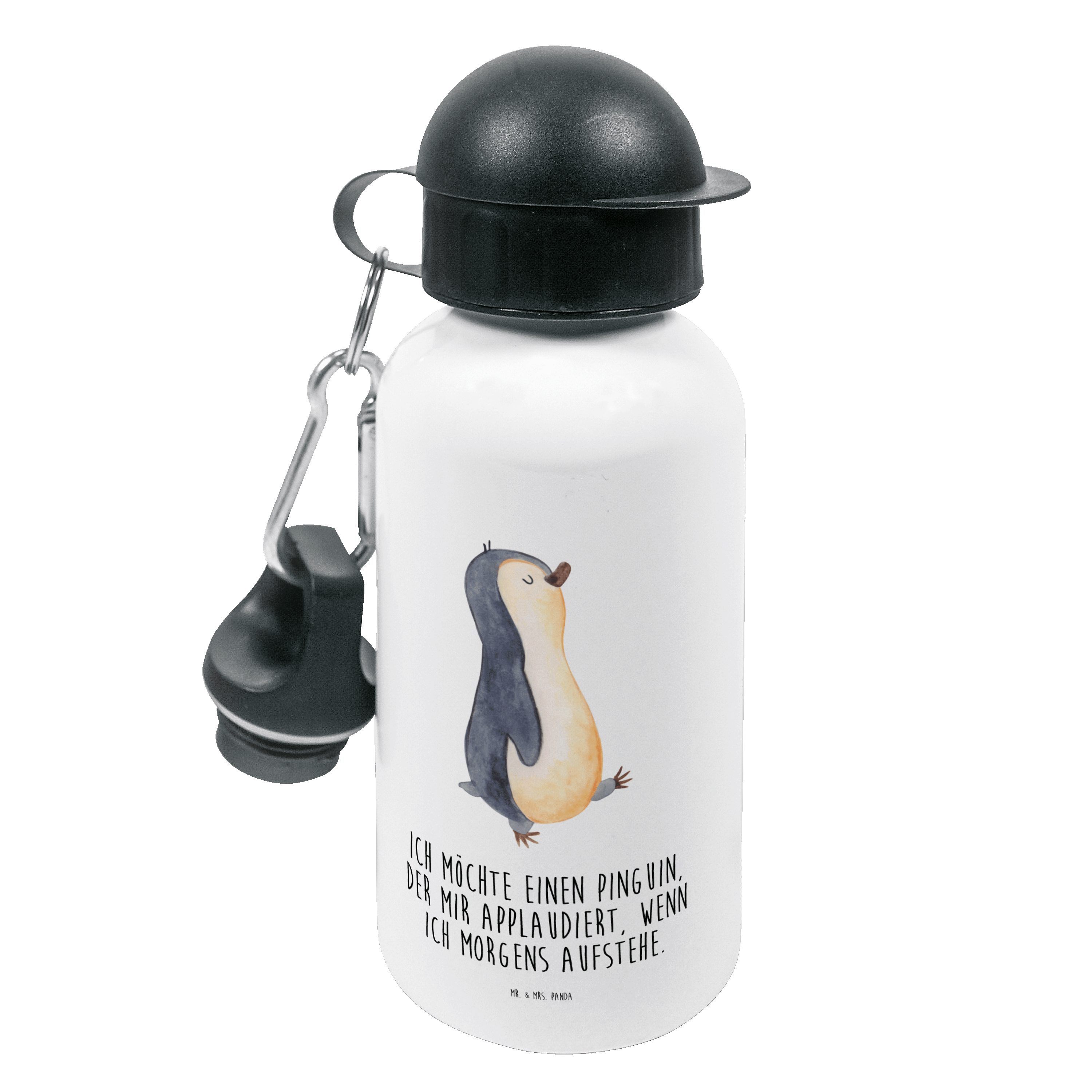 Mr. & Mrs. Panda Trinkflasche Pinguin marschierend - Weiß - Geschenk, zufrieden, Schwester, Frühauf