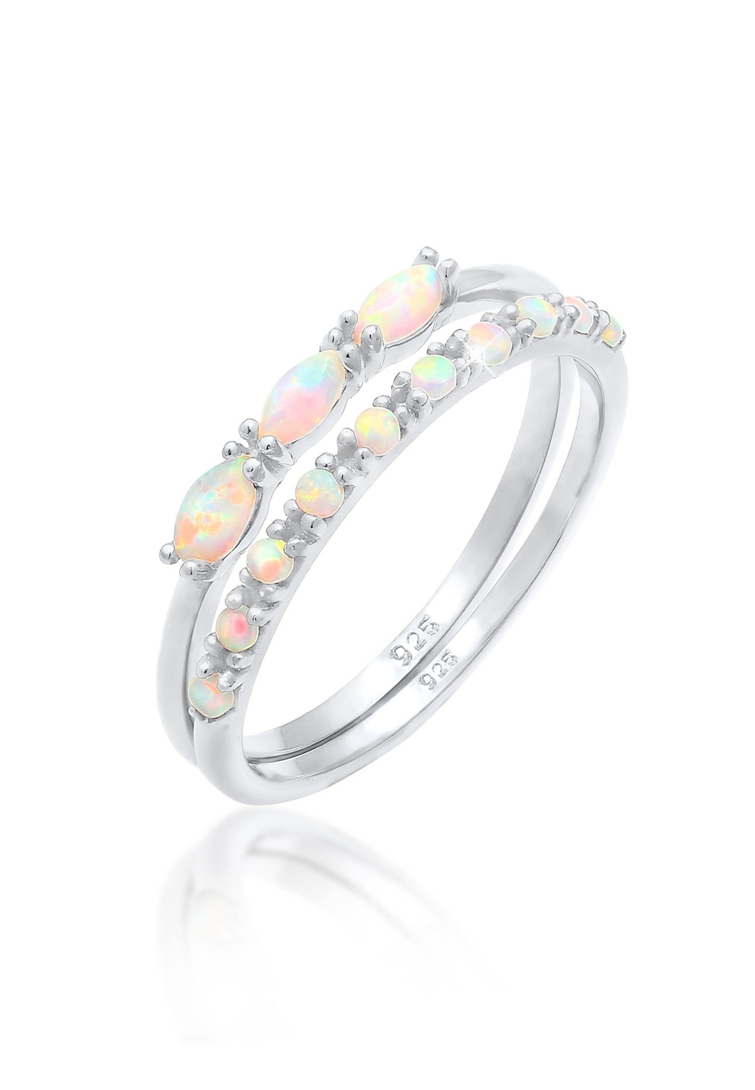Elli Ring-Set Vintage Cabochon Opal 2er-Set 925 Sterling Silber vergoldet, günstig online kaufen