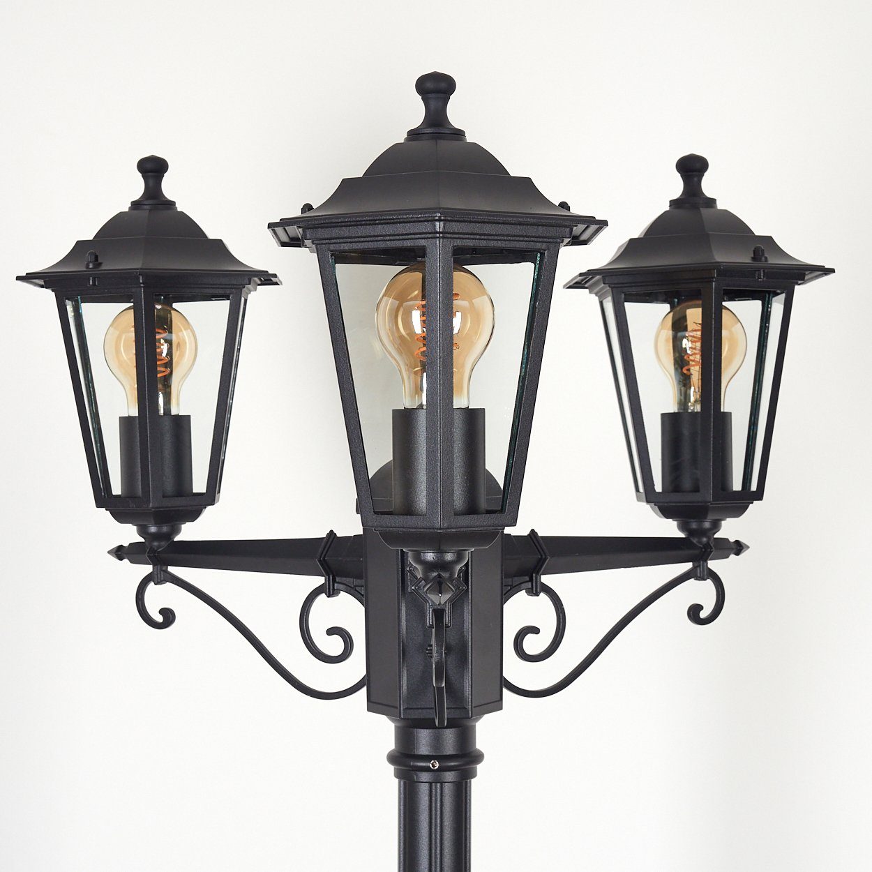 hofstein Außen-Stehlampe Wegeleuchte aus Metall/Glas in Schwarz/Klar, ohne Leuchtmittel, Kandelaber, Gartenbeleuchtung IP44, 3xE27, ohne Leuchtmittel