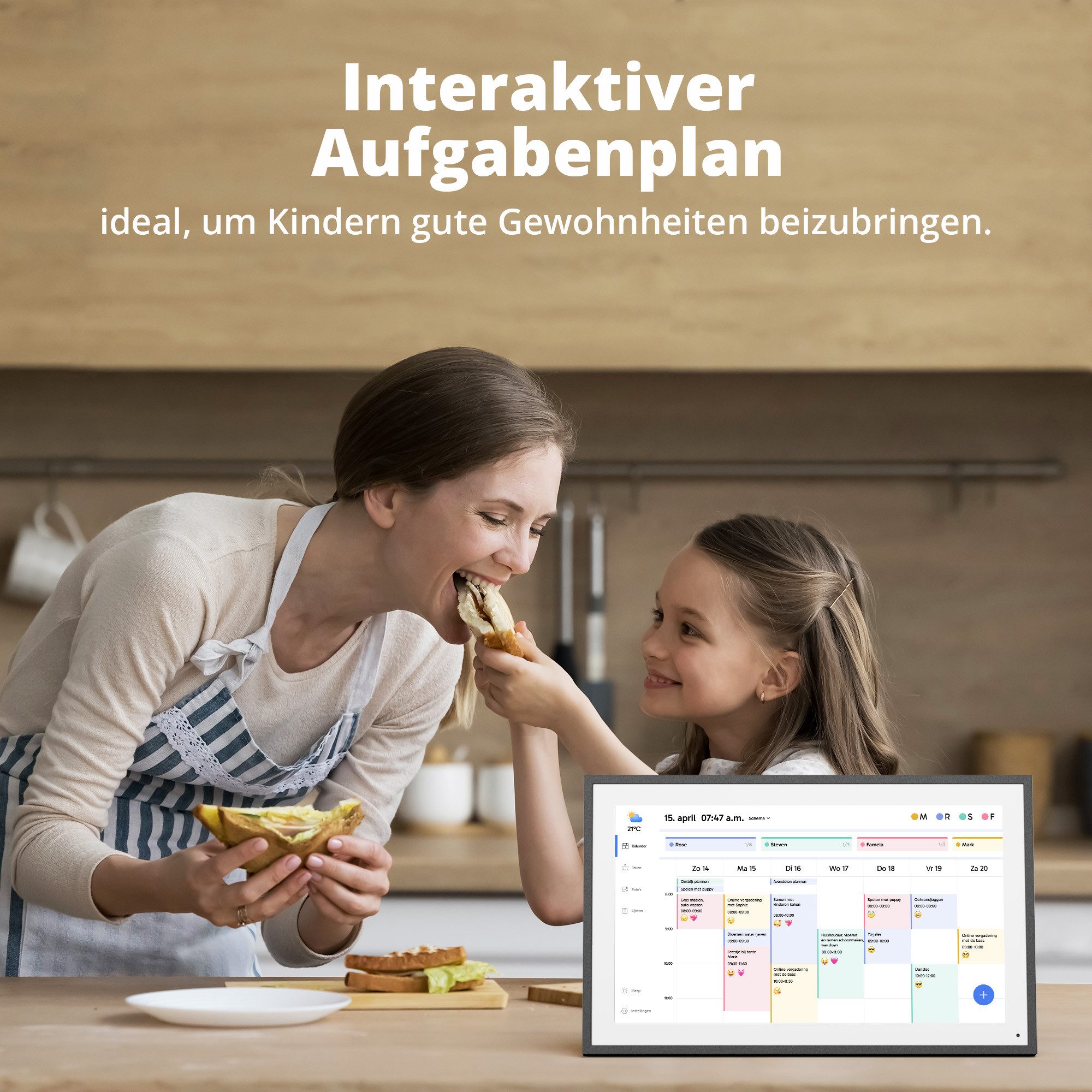 EKASN 15,6'' Digitaler Kalender mit Touchscreen Digitaler Bilderrahmen (39,6 cm/15.6 ", 1920 x 1080 Pixel, 32 GB, Full-HD, WLAN, Familienplaner mit To-Do-Liste & Essensplaner)