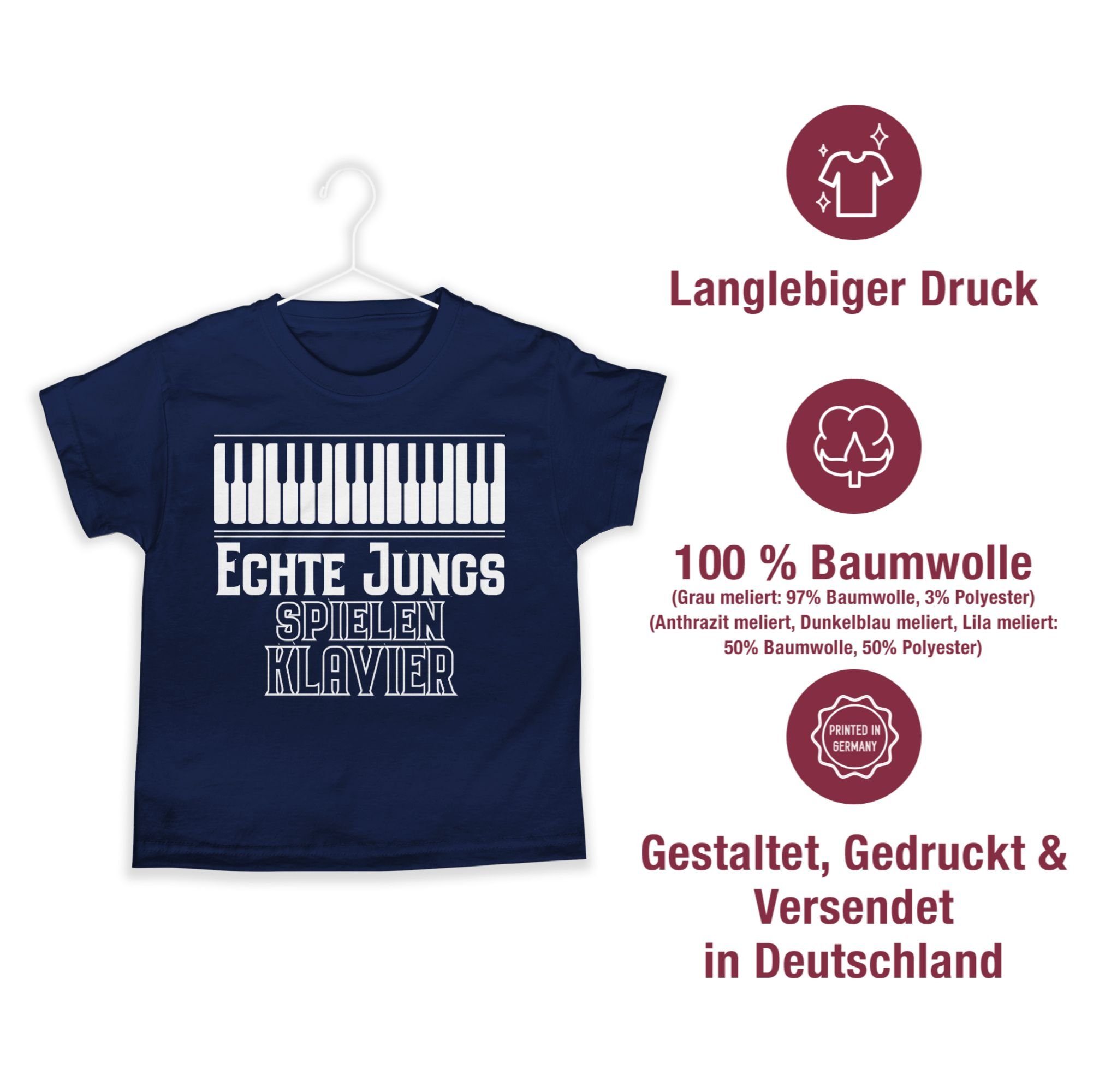 Statement spielen Echte 1 Jungs T-Shirt Dunkelblau Klavier Sprüche Kinder Shirtracer