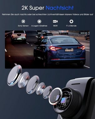 Avylet Dashcam Auto WiFi 2K, Mini Vorne Autokamera Unterstützt externes GPS Dashcam (WLAN (Wi-Fi), APP,IPS-Bildschirm,Bewegungserkennung,G-Sensor, Ultra Nachtsicht,170°Weitwinkel,WDR,24 Std.Parkmodus)