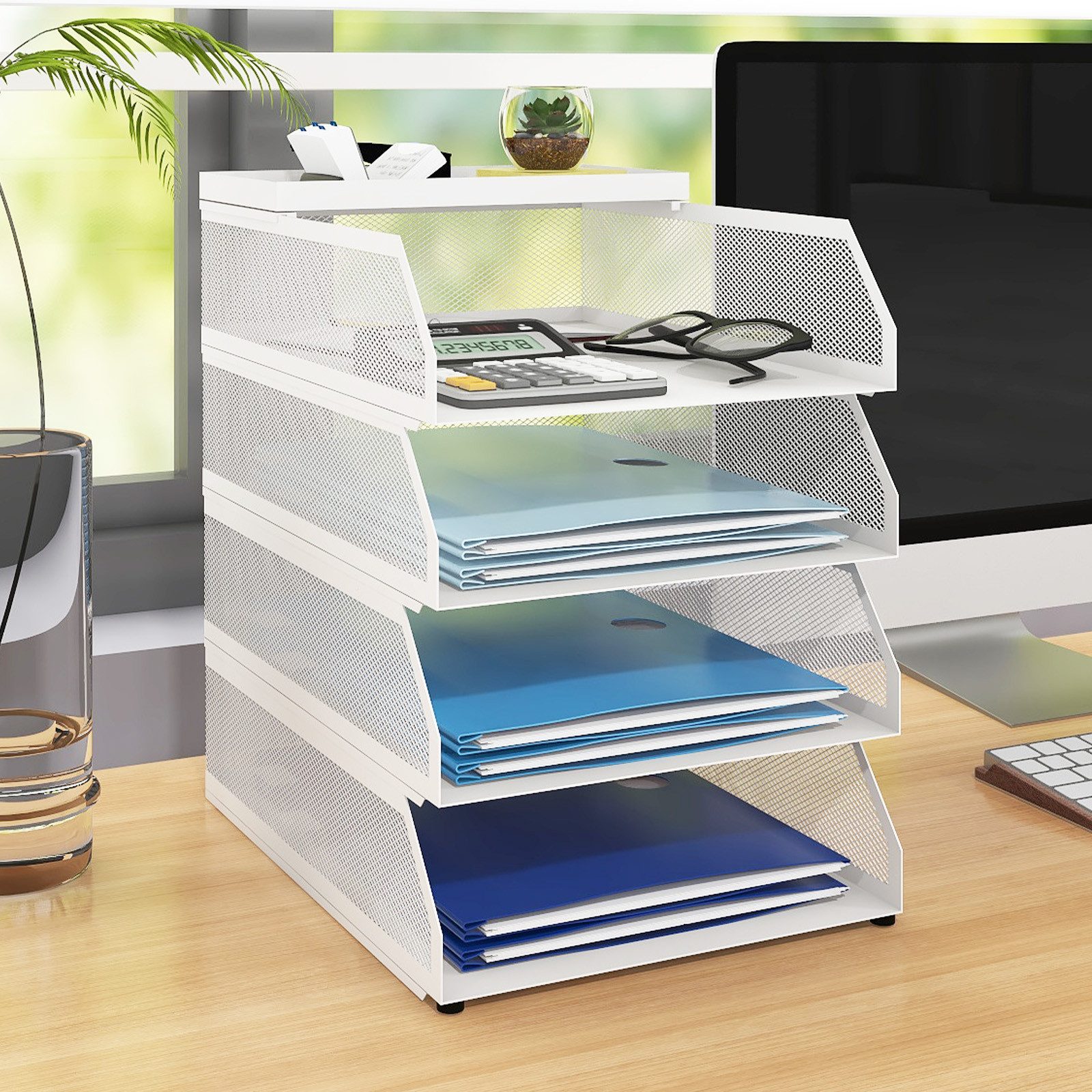 PUNCIA Briefablage Dokumentenablage A4, 4 Ablagefächer aus Metall, 32x25x31cm (1-St), Schreibtisch Organizer mit Stiftablage