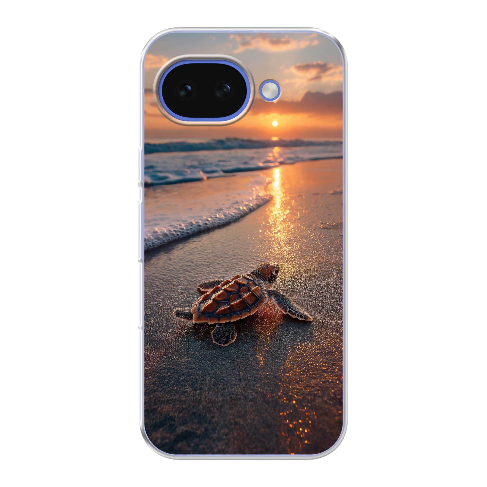 MuchoWow Handyhülle für Google Pixel 10A Schildkröte - Strand - Sonnenuntergang, Phone Case, Silikon, Schutzhülle Dünn