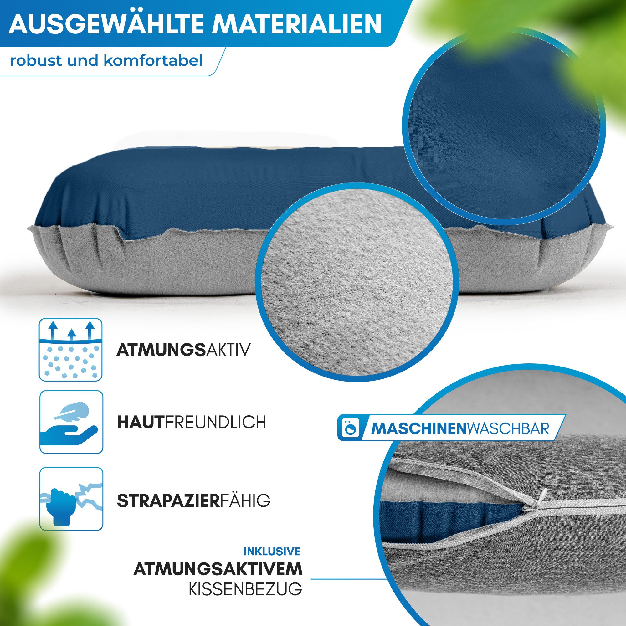 Nordmut Reisekissen aufblasbar & ergonomisch für Camping & Outdoor, kompakt & ultraleicht, Spar-Set, 1-tlg., Nordmut Rago + Kompressionsbeutel, Trekking, Schlafkissen für Nacht, waschbarer Bezug, Kompressionsbeutel
