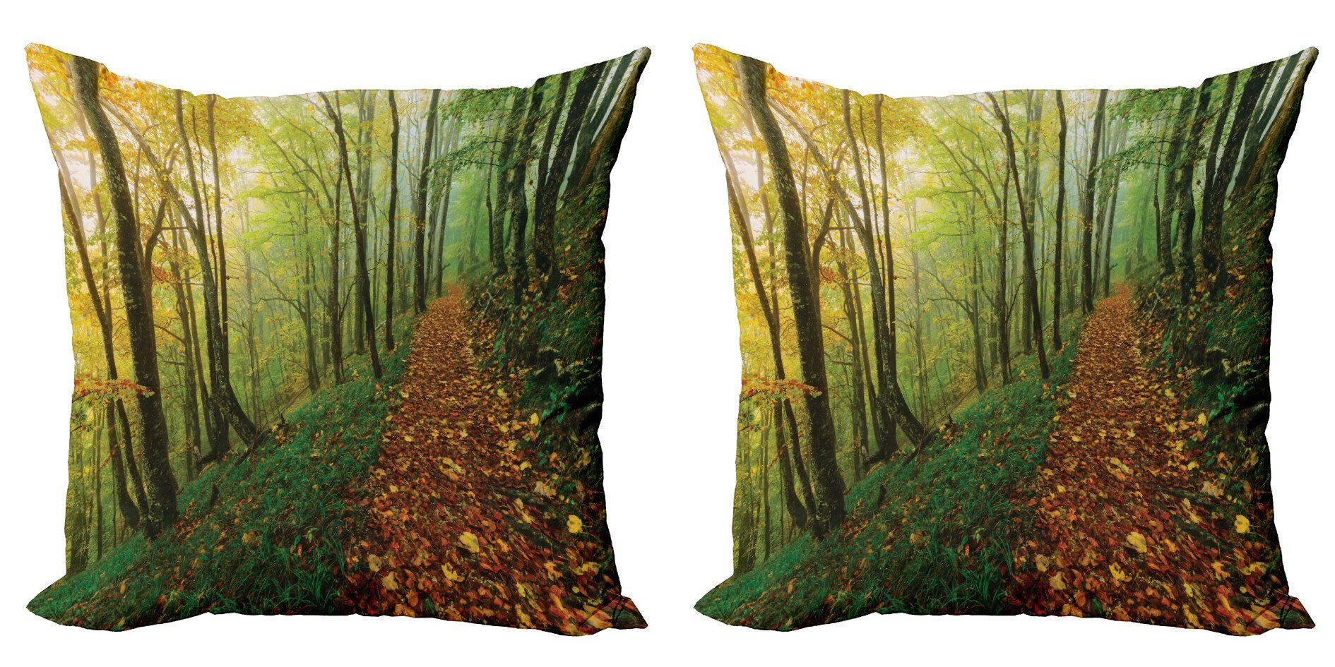 Doppelseitiger Modern Waldweg Abakuhaus Kissenbezüge (2 Stück), Digitaldruck, Ausblick Natur Accent