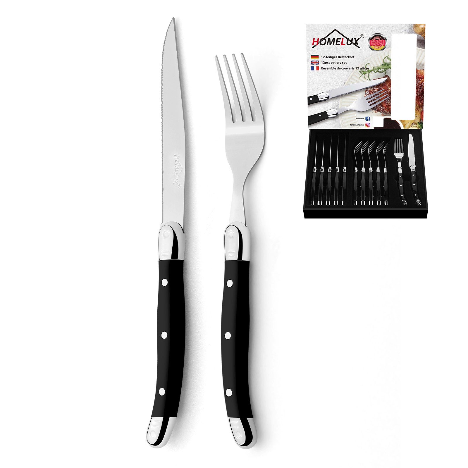 HOMELUX Besteck-Set Besteck set für 6 Personen,12-tlg Edelstahl Besteckset,Cutlery Set (12-tlg), Edelstahl,Spiegelpoliert