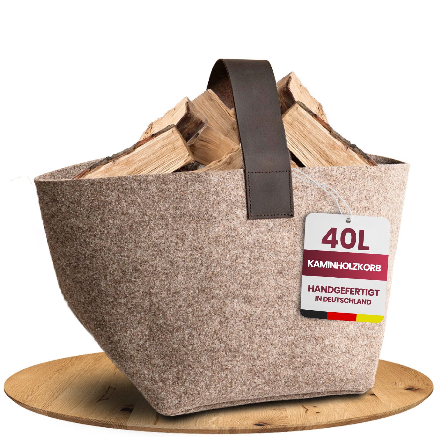 Easy and Green Kaminholzkorb aus Wollfilz mit Echtlederhenkel - Made in Ger günstig online kaufen