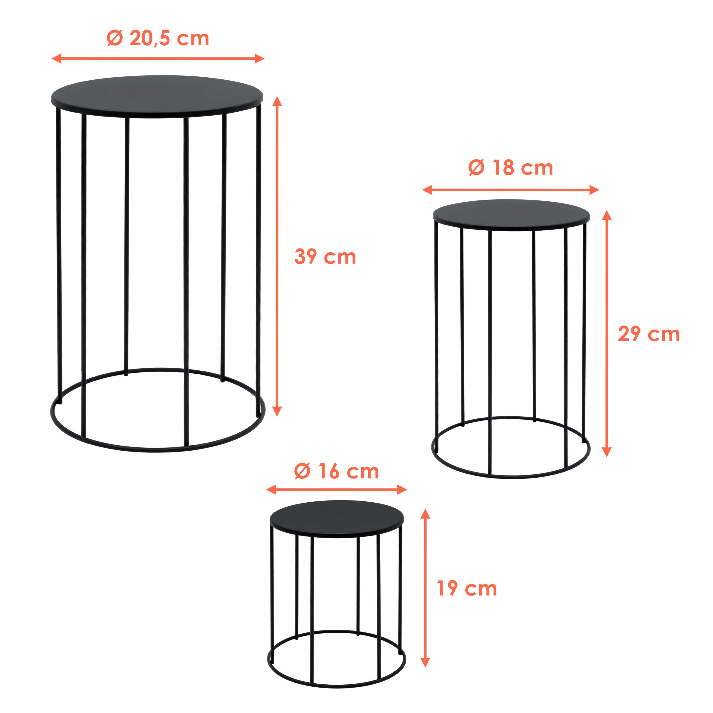 Spetebo Blumenhocker Metall 3er Set rund schwarz matt - 39 / 29 / 19 cm (Anzahl, 1 St., Stück), elegantes Industrial Design
