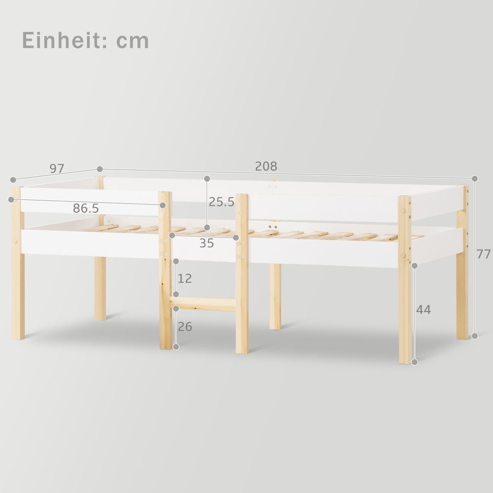 Kinderbett (ohne Weiß Bett Matratze Kiefer HAUSS Jugendbett Eiche) Massivholz Kinderbett Holz Holzbett SPLOE aus & Weiß+Eiche