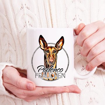 Cadouri Tasse PODENCO FRAUCHEN - Kaffeetasse für Hundefreunde, Keramik, mit Hunderasse, beidseitig bedruckt, handgefertigt, Geschenk, 330 ml