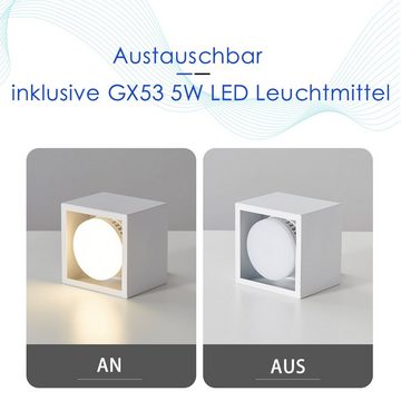 ZMH Deckenspots Deckenstrahler LED Deckenleuchte - 1Flammig GX53 Schwenkbar, LED fest integriert, 3000k, Modern Eckig Spots Deckenleuchte Warmweiß Aufbauleuchte für Küche, Weiß