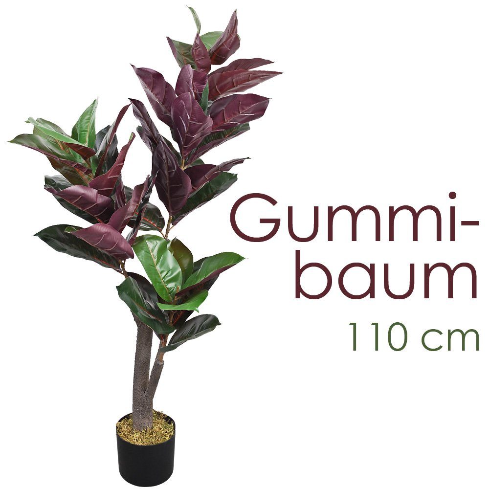 Kunstbaum Gummibaum Decovego, Pflanze Kunstpflanze Kunstpflanze Kautschukbaum 110cm Decovego Künstliche