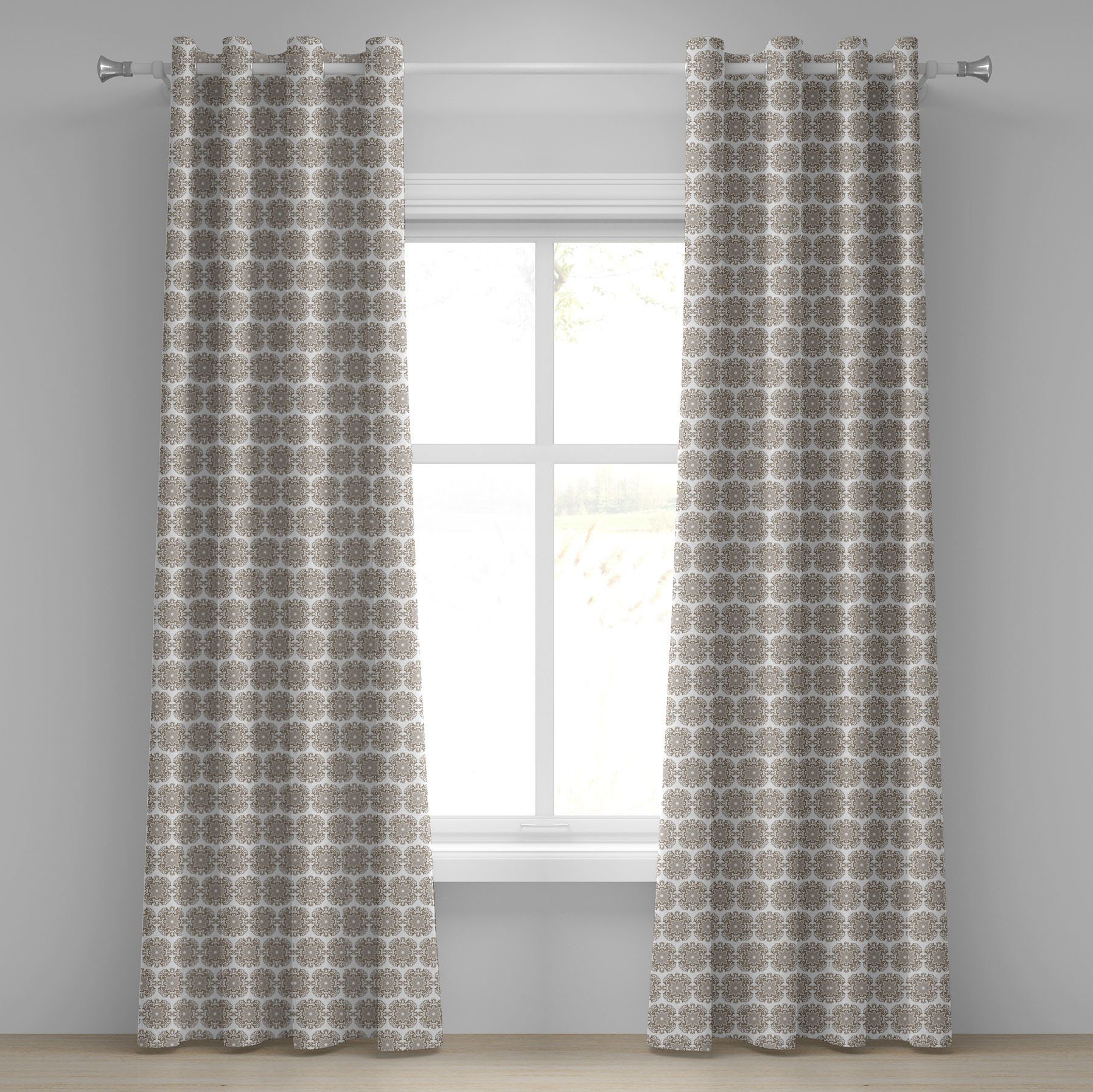 Gardine Dekorative 2-Panel-Fenstervorhänge für Schlafzimmer Wohnzimmer, Abakuhaus, Damast Weinlese-runde Barock