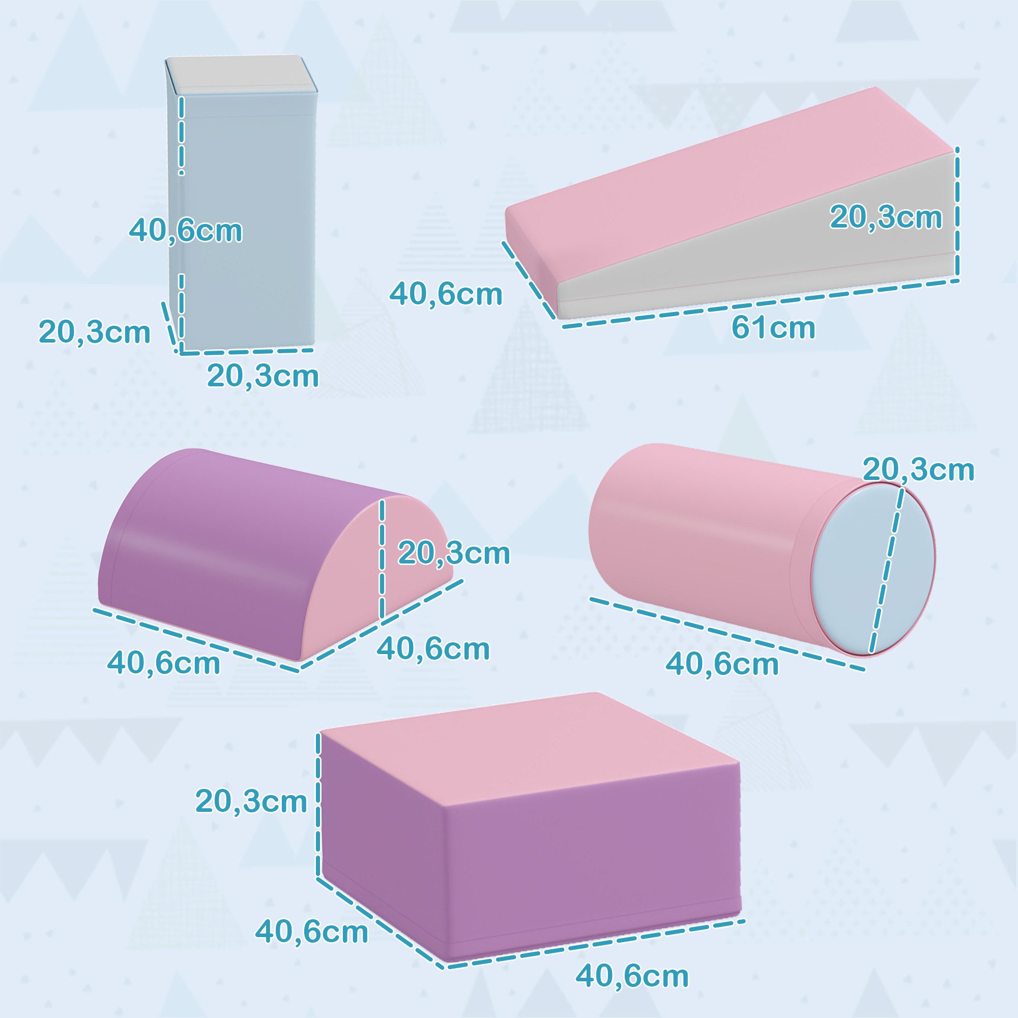 HOMCOM Schaumstoff Kinder Softbausteine klettern Bauklötze Weiche Spielbausteine, (Riesenbausteine, 5 St., Bausteinset), für 1-3 Jahre alt Kinder Kunstleder