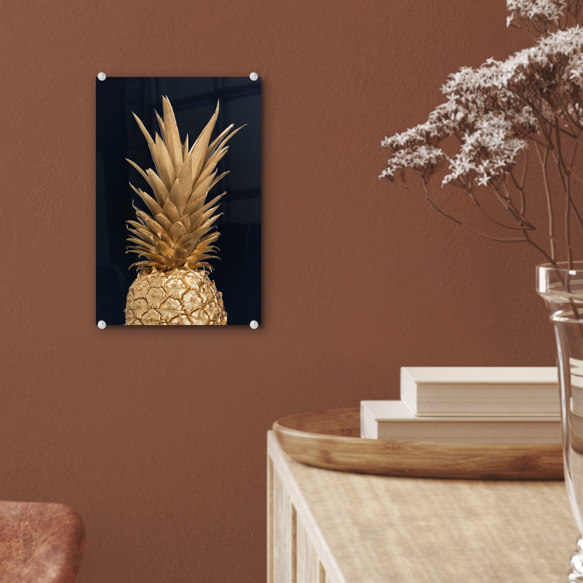MuchoWow Acrylglasbild Ananas Glasbilder bunt - Foto - Wanddekoration Gold, Bilder - Glas - auf Wandbild St), auf - Glas Obst (1