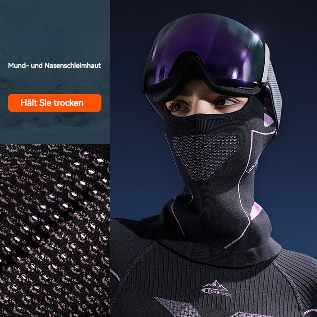 DÖRÖY Schwarz WinterOutdoor-Ski-Maske,Radfahren Kopfbedeckung,Anti-Erfrierungs-Maske Sturmhaube