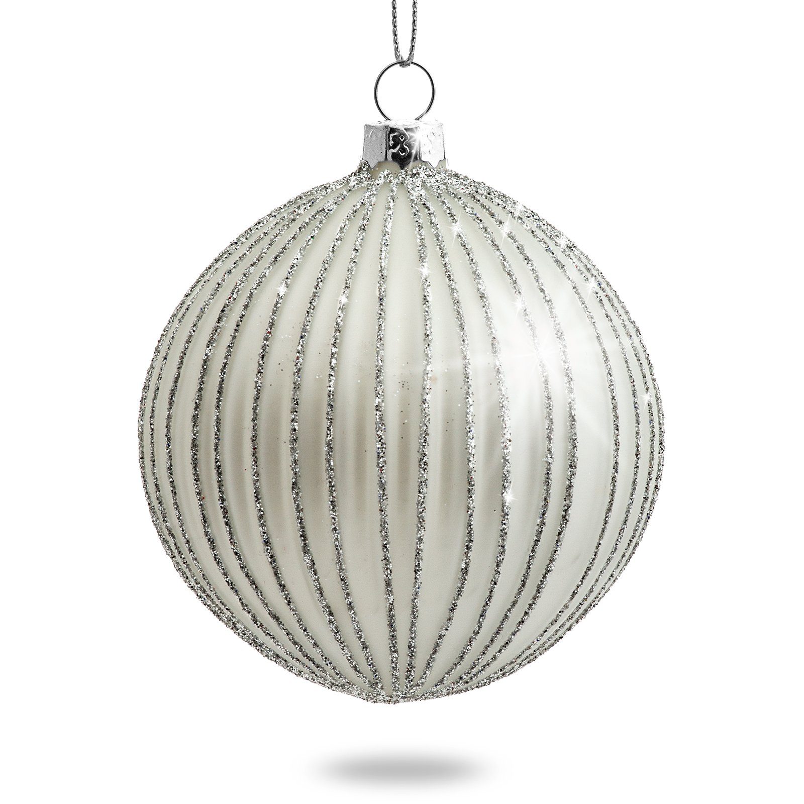 SIKORA Christbaumschmuck Highlights Silber 4er Set Christbaumkugeln aus Glas mit Verzierung Modell Helsinki silber