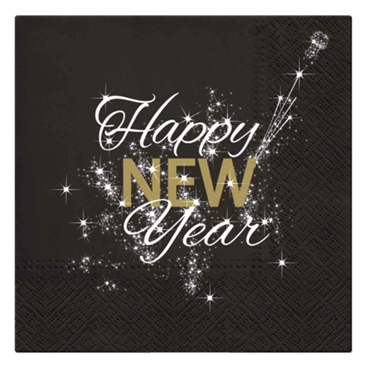 Macosa Home Papierserviette Cocktailservietten Silvester Happy New Year schwarz, (40 St., 40er Set), Einweg-Servietten Partyservietten