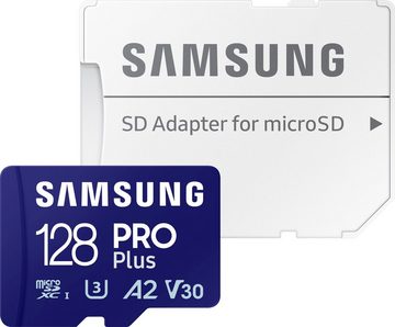 Samsung PRO Plus + microSDXC-Adapter Speicherkarte (128 GB, Class 10, 160 MB/s Lesegeschwindigkeit)