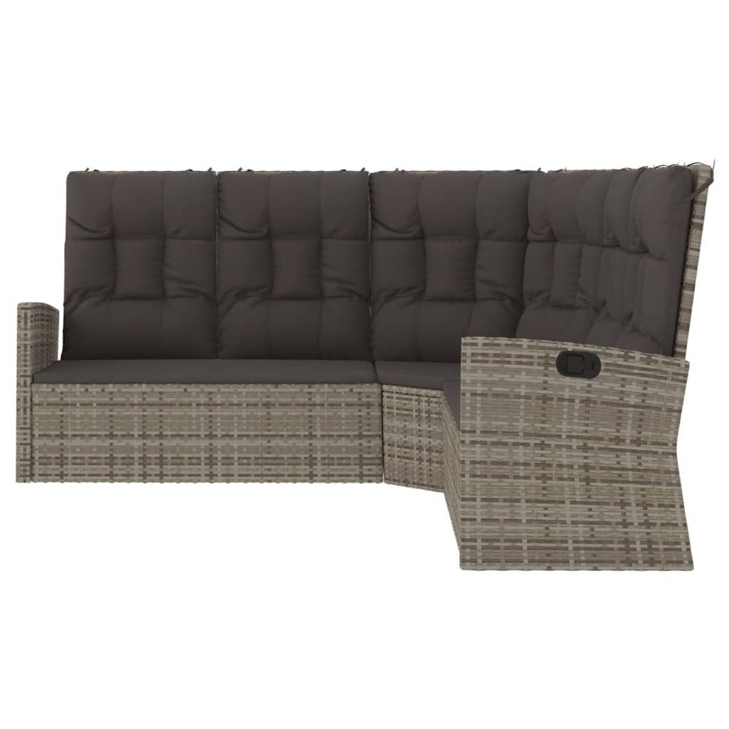 Kissen Poly Sitzkissen vidaXL und Liegefunktion mit Grau Rattan Ecksofa