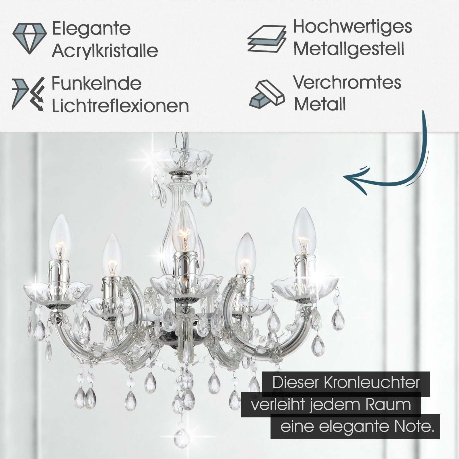 bmf-versand Kronleuchter Kronleuchter Kristall Wohnzimmer Hängelampe günstig online kaufen