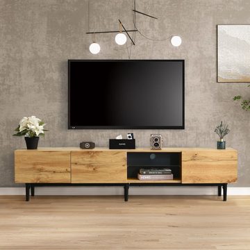 WISHDOR TV-Schrank Fernsehschrank TV-Lowboard Sideboard Beistellschrank (175 (L) x 31 (W) x 41 (H) cm Braun) mit Holzmaserung, 7 Arten von LED-Leuchten