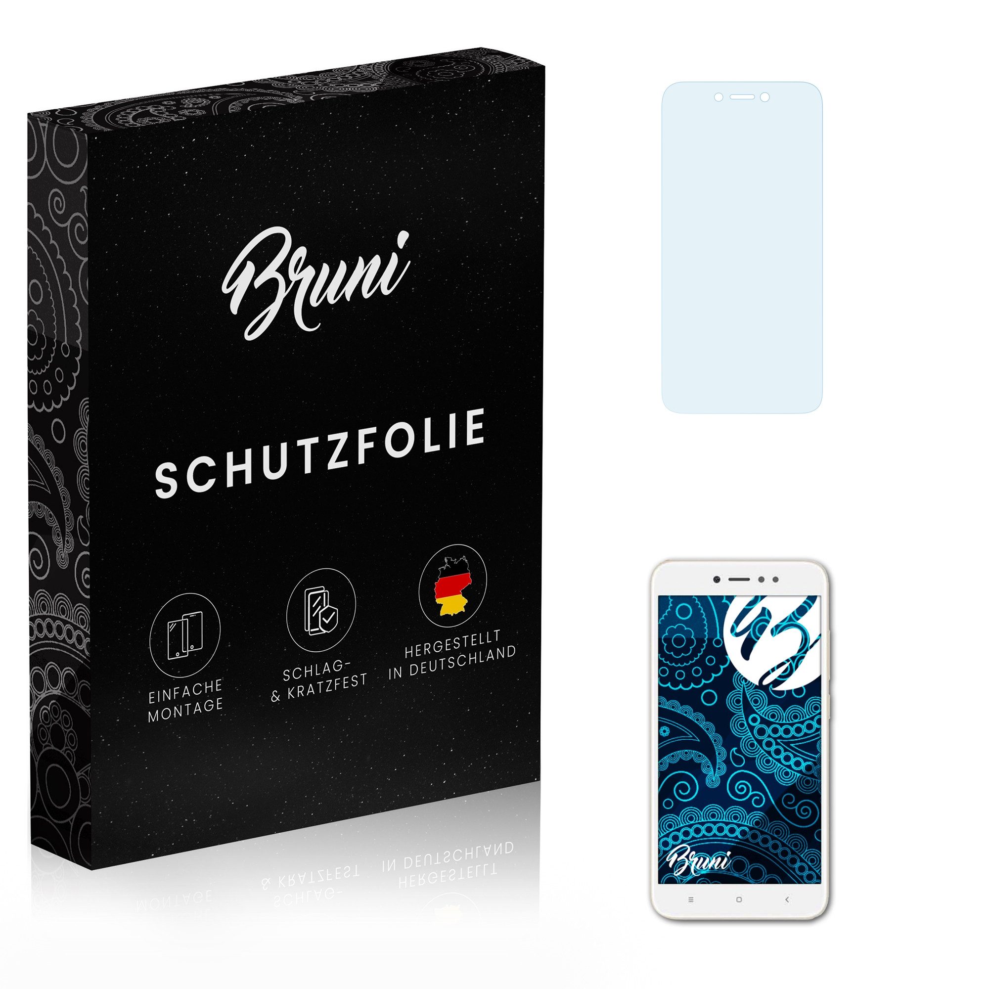 Bruni Schutzfolie Glasklare Displayschutzfolie für Xiaomi Redmi 5A, (2 Folien), praktisch unsichtbar