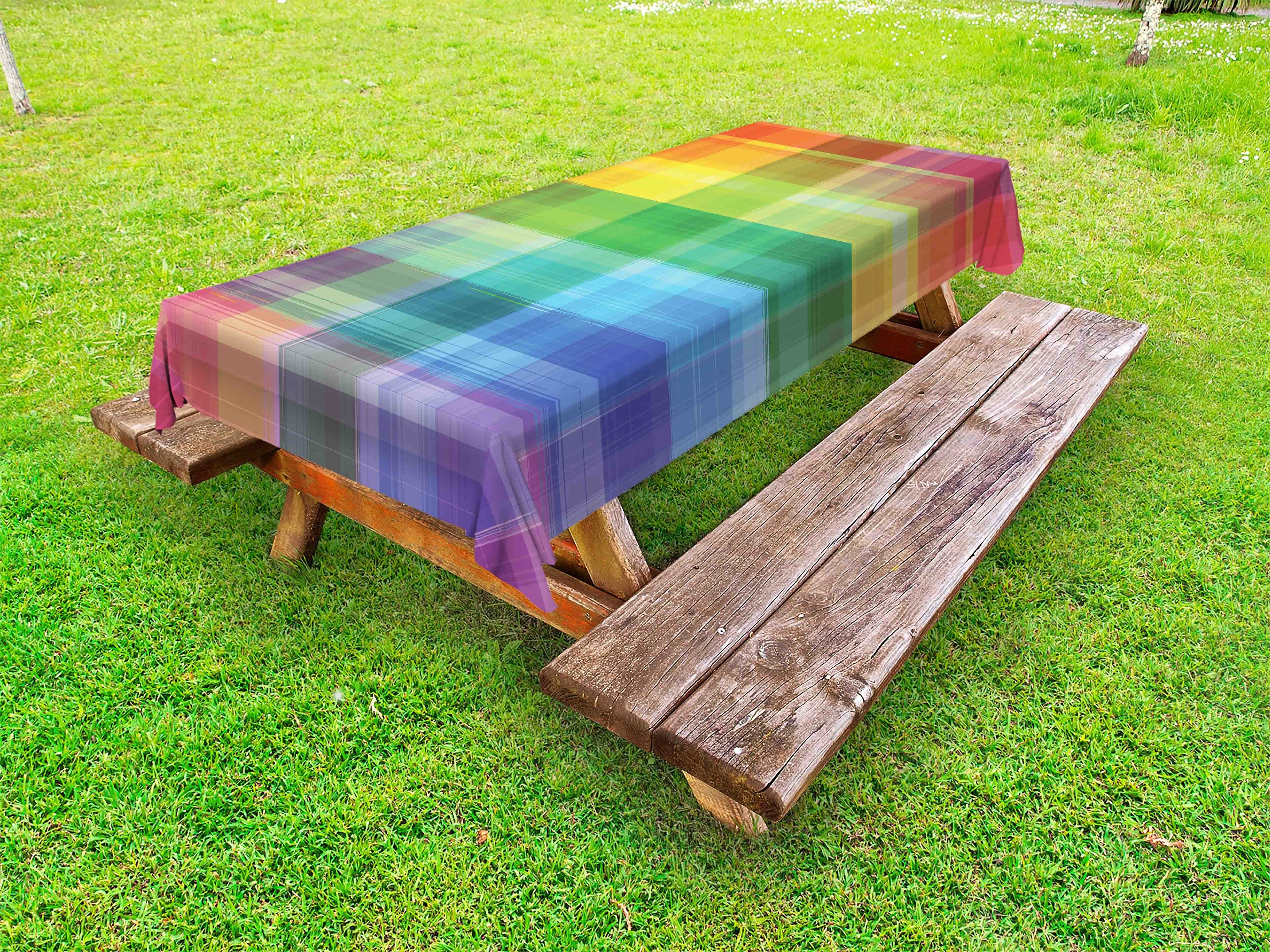 Abakuhaus Tischdecke dekorative waschbare Jahrgang Plaid Rainbow Picknick-Tischdecke, Retro