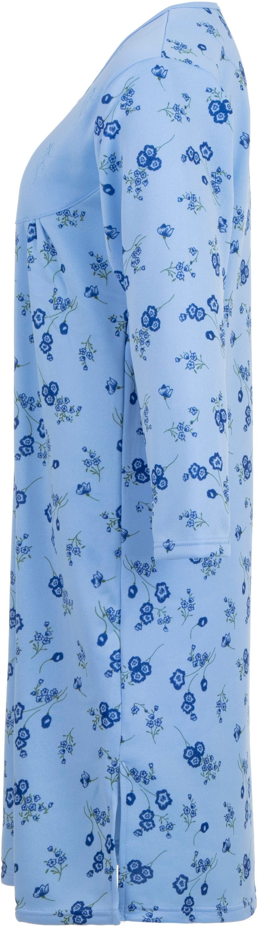 Thermo Nachthemd - Stickerei blau Blumen mit Nachthemd zeitlos