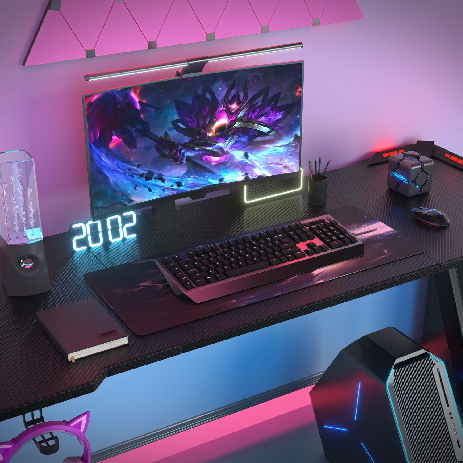 HOMALL Gamingtisch LED Gaming Tisch,Computertisch,mit RGB Lichtern 120/140/160cm (Gaming-Tisch mit RGB-Beleuchtung, passenden Getränkehaltern und Kopfhörerhaken sowie Z-förmigen Tischbeinen-ostern geschenke)