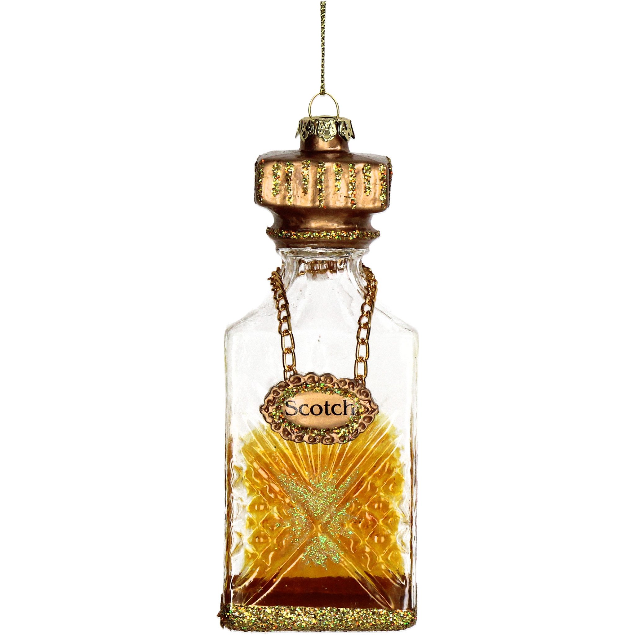 HD Collection Christbaumschmuck, Christbaumschmuck 12,7cm Glas Whiskyflasche Scotch Figur Gold