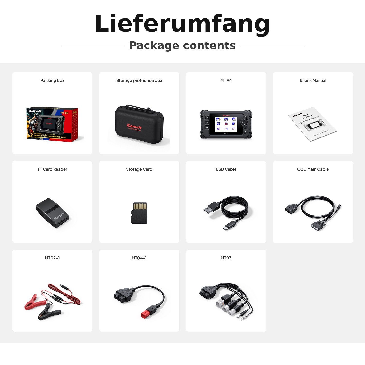 iCarsoft OBD2-Diagnosegerät MT V6 für Yamaha Motorräder OBD Scanner inkl. Adapter +Updates