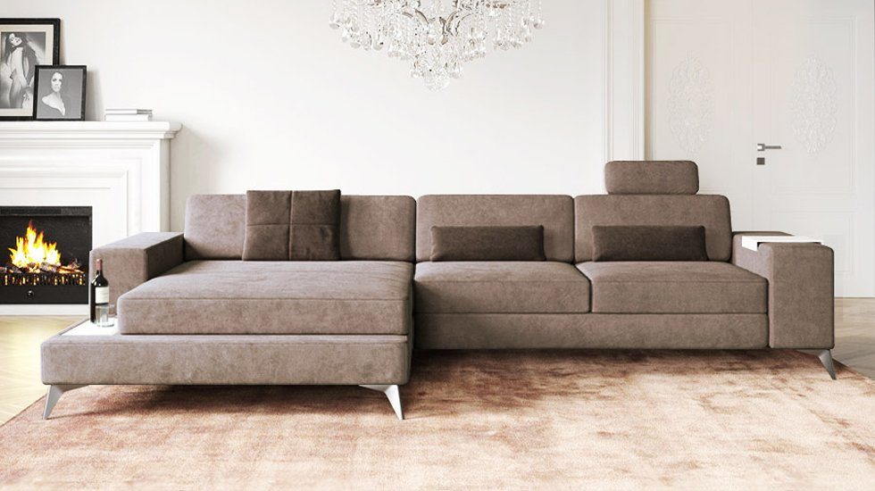 Designsofa Ecksofa LED alcantara IV« anthrazit Sofa Couch mane L-Form Eckcouch Wohnlandschaft »MÜNCHEN Ecksofa grau BULLHOFF samt XXL