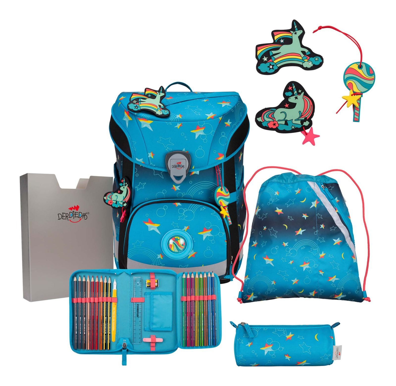 DerDieDas® Schulranzen Exklusiv LED Schulranzenset 5-teilig (Set, 5-tlg)